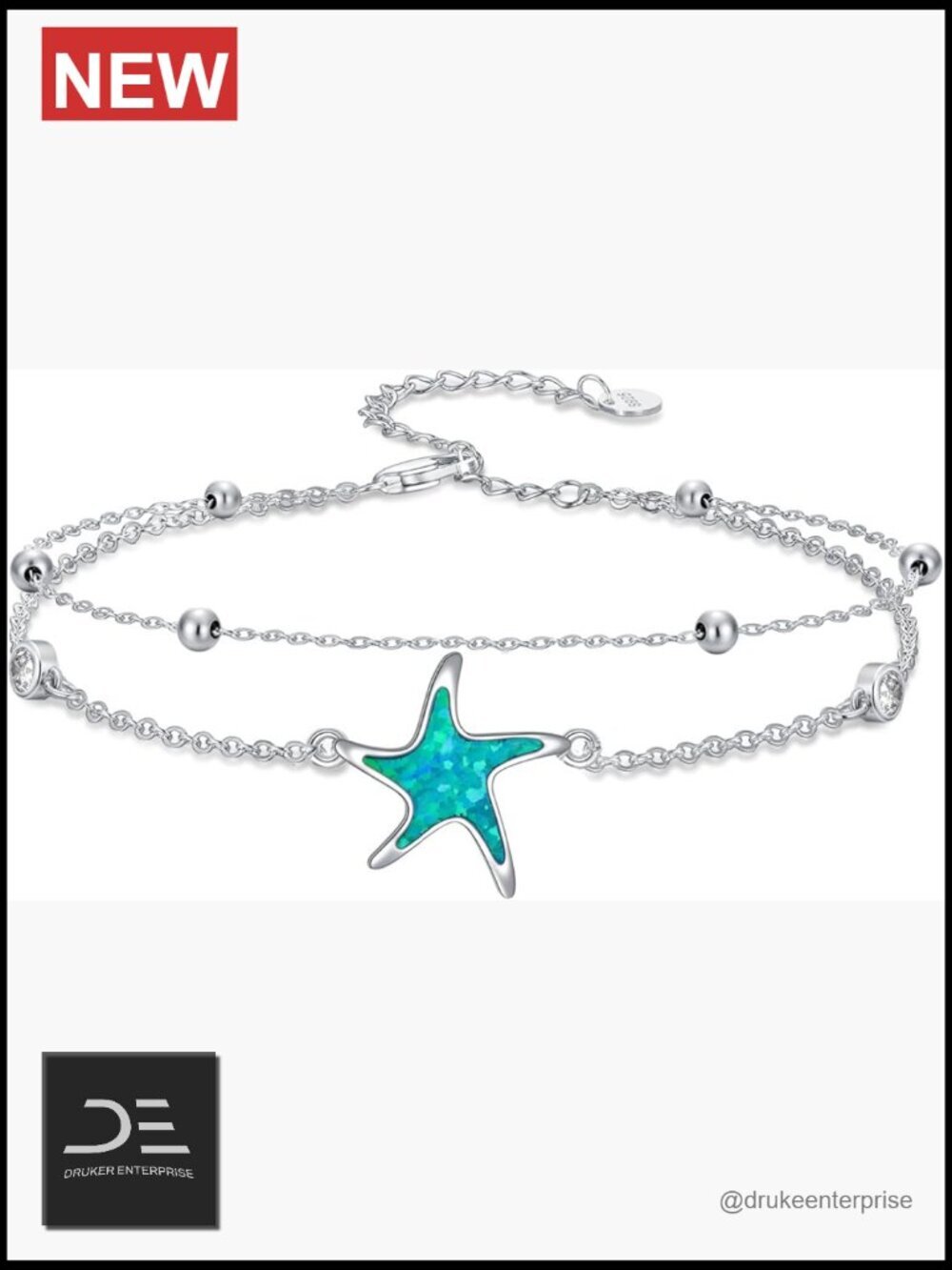 Sterling Silver Double Layered Charm Bracelet with Starfish Pendant